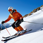 **

A vibrant, dynamic image capturing the thrill of carving on a sunny ski slope. Focus on the sharp angle of the skis cutting into the snow, the skier leaning into the turn with confidence and control. The background should feature a picturesque alpine landscape with snow-covered peaks and clear blue skies. Consider adding a subtle sense of speed and energy.

**