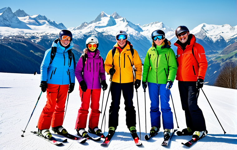 **
"A smiling ski instructor, fully clothed in professional ski gear, giving a lesson to a small group of adults on a sunny piste in the French Alps. Snow-capped mountains in the background. Safe for work, appropriate content, professional, perfect anatomy, natural pose, high-quality photograph, bright and cheerful."
**