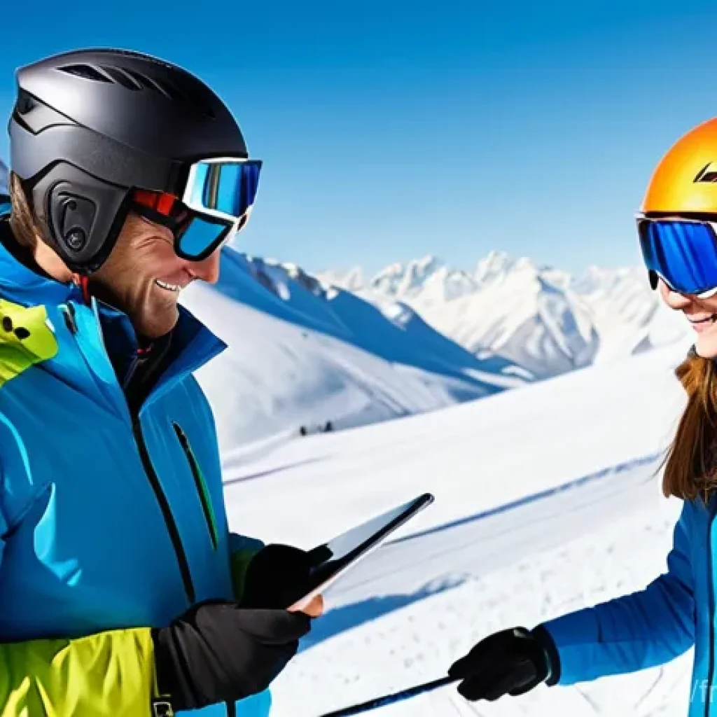 스키 강사의 글로벌 트렌드 이해 - **Prompt 1: Technology-Enhanced Ski Instruction**
"A male ski instructor, mid-30s, with a friend...