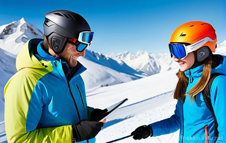 스키 강사의 글로벌 트렌드 이해 - **Prompt 1: Technology-Enhanced Ski Instruction**
"A male ski instructor, mid-30s, with a friend...