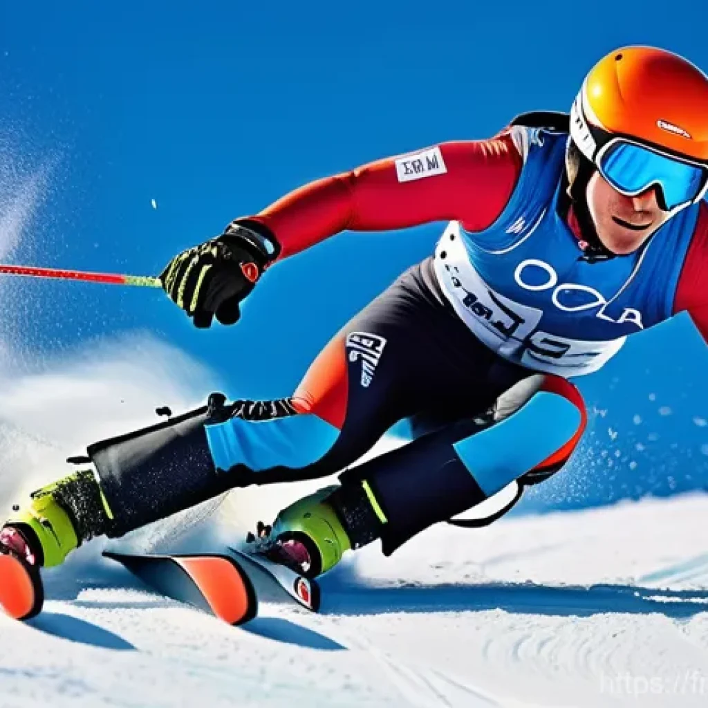 스키 강사 필수 자격 요건 - A focused male ski instructor candidate, in his early twenties, dressed in advanced professional ski...