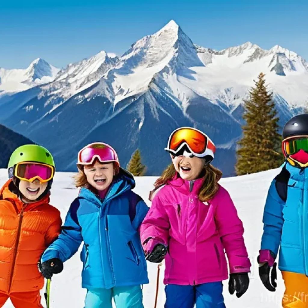 스키 강사의 강의 자료 개발 - **Prompt:** A dynamic and joyful scene on a snowy ski slope, featuring a diverse group of young chil...