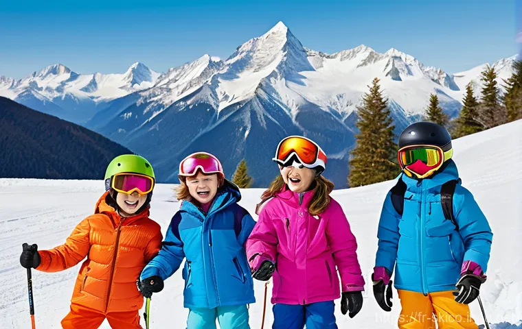 스키 강사의 강의 자료 개발 - **Prompt:** A dynamic and joyful scene on a snowy ski slope, featuring a diverse group of young chil...