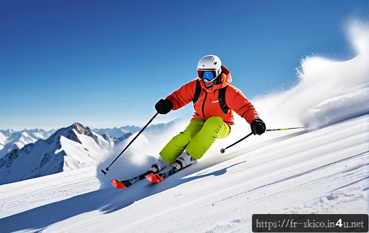 스키 강사의 자격증 시험 기출 문제 분석 - A professional ski instructor wearing appropriate insulated ski gear and a helmet, demonstrating per...