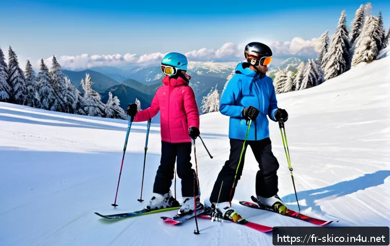 스키 강사의 환경 변화 적응법 - A professional ski instructor teaching a diverse group of children and adults on a snowy mountain sl...