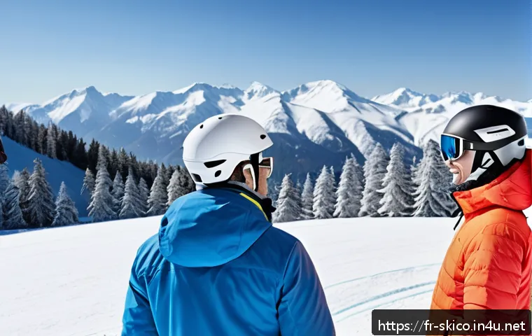 스키 강사의 가르침으로 얻는 보람 - A friendly ski instructor attentively listening and observing a diverse group of beginner skiers on ...